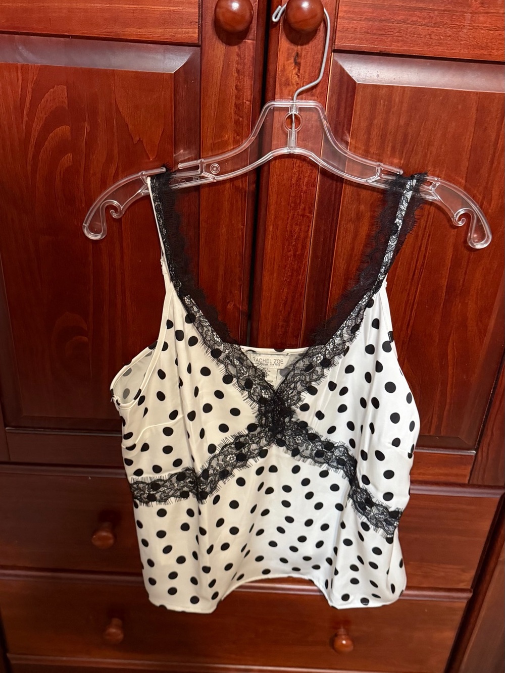 Rachel Zoe Black Lace Trim Polka Dot Camisole Size Large